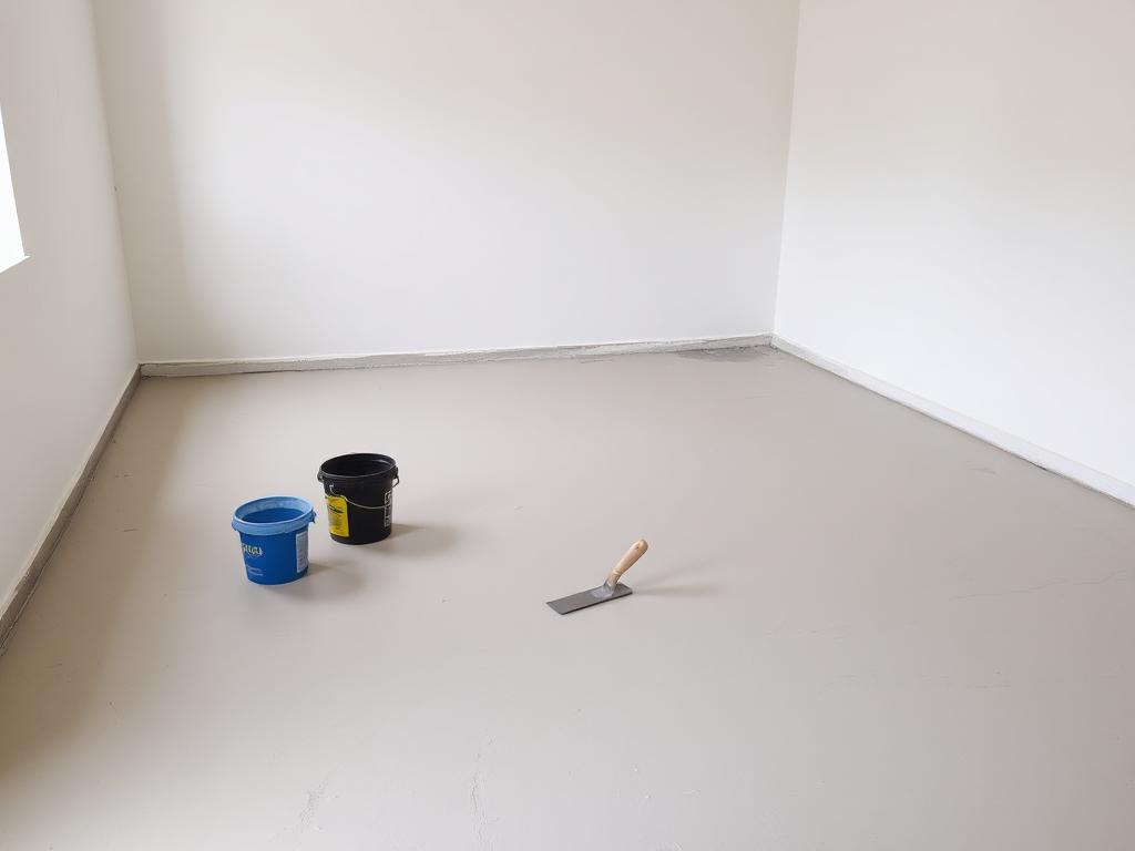 Concrete subfloor levelled with self-levelling compound